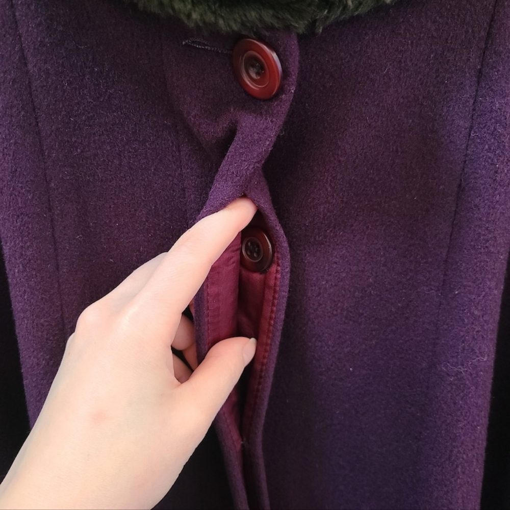Vintage 90's Searle Blatt Studio Swing Coat Dark Purple Eggplant Wool Coat - Picture 7 of 10